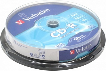 Диск CD-R Verbatim 700Mb, 52х, Jewel Case (10), DL+(10/100)