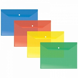 Папка-конверт на кнопке OfficeSpace, А6, 150мкм, полупрозрачная  синяя арт 267535