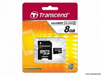 Флеш карта microSDHC 8GB Transcend  Class4+adapter