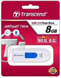 Флеш накопитель 8Gb Transcend JetFlash 790W, USB 3.0/3.1 Белый/синий