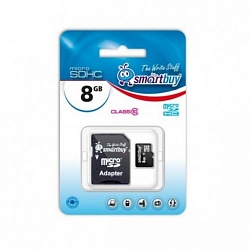 Флеш карта microSDHC 8GB SmartBuy class10+адаптер