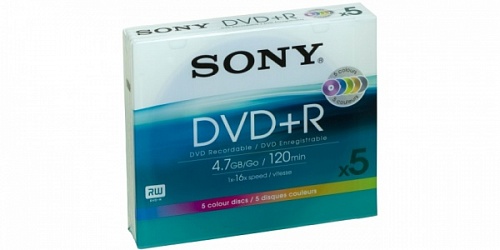 Диск DVD-R Sony 4.7 Gb, 16х, Slim Case (5) Color 5/200