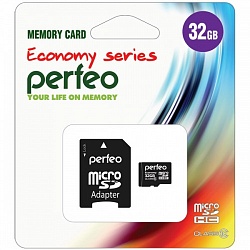 Флеш карта microSD 32GB Perfeo Class 10 + адаптер арт02289