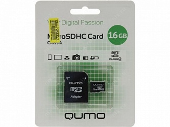 Флеш карта microSDHC 16GB Qumo class4 с адаптером