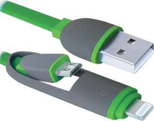 Кабель Defender USB10-03BP зеленый MicroUSB+Lightning 1м 87489