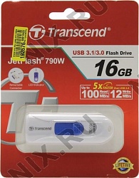 Флеш накопитель 16Gb Transcend JetFlash 790W, USB 3.0/3.1 Белый/синий
