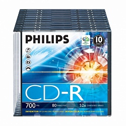 Диск CD-R Philips 700Mb, 52х, Cake Box (10), Printabele (10/600)