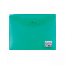 Папка-конверт с кнопкой МАЛОГО ФОРМАТА (240х190 мм), А5, прозрачная, зеленая, 0,18 мм, BRAUBERG