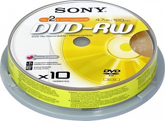 Диск DVD-RW Sony  4.7Gb  2х Cаke Box (10 ), (25/200)