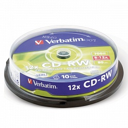 Диск CD-RW Verbatim 700 Mb Cake Box 10 шт, 8-12-х