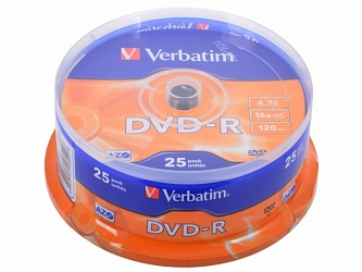 Диск DVD-R Verbatim 4.7Gb, 16х, Cake Box(25), (25/200)