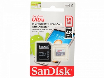 Флеш карта microSDHC 16GB SanDisk class10+адаптера
