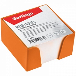 Блок бумаги для записей 9*9*5 см ,оранжевый пластиковый бокс Белый, Berlingo LNn_01804